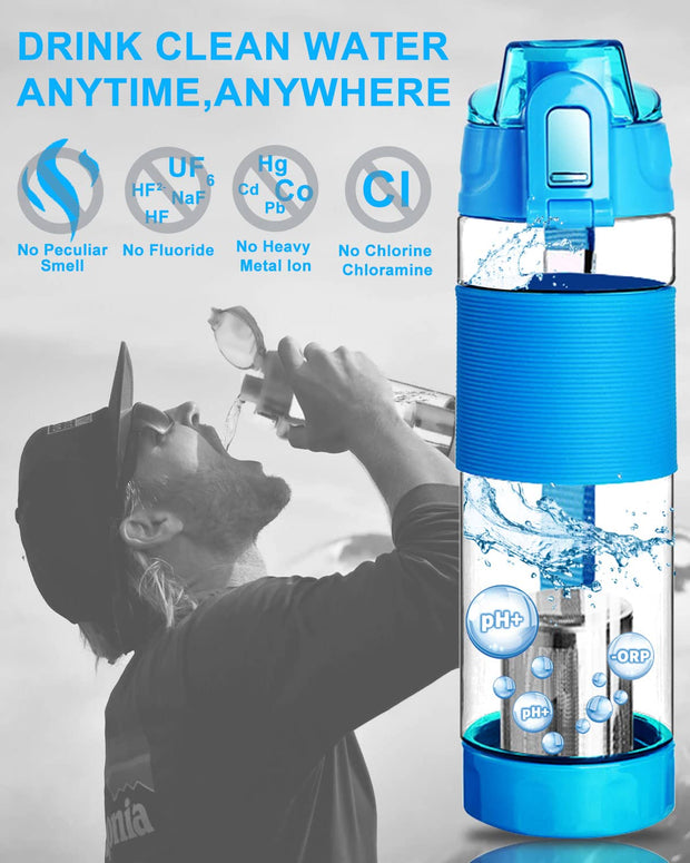 Filterelated Alkaline Water Bottle 22oz Minerals Filtered Reduce ORP Ph Water Filter Alkaline 9.5, Alkaline Water Filter Bottle for Sports,Camping